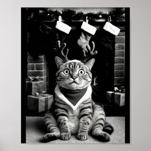 猫がセルフィーを撮る面白いクリスマスパジャマ H ポスター (正面)