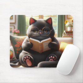 猫がソファで本を読んでいる マウスパッド