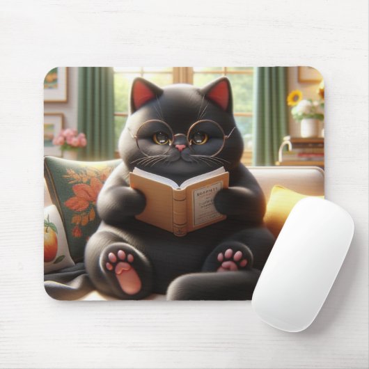 猫がソファで本を読んでいる マウスパッド (マウス)