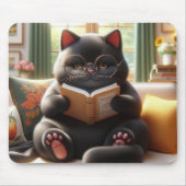 猫がソファで本を読んでいる マウスパッド (正面)