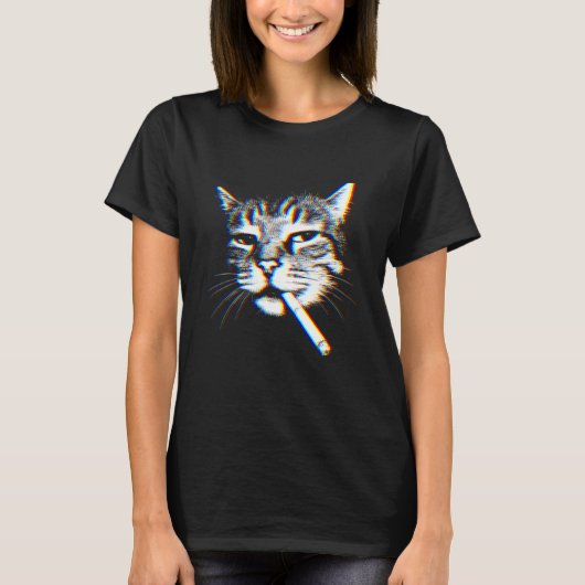 猫がタバコを吸う 笑える葉巻きのミーム Tシャツ (正面)