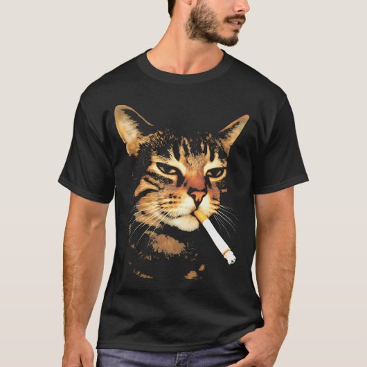 猫がタバコを吸っている Tシャツ (正面)
