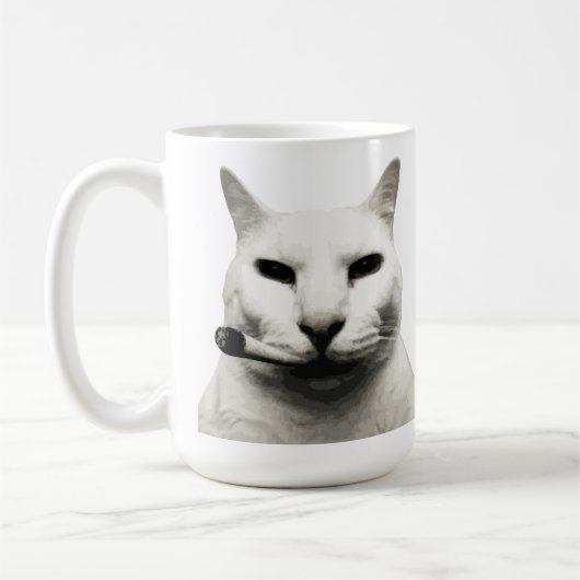 猫がタバコを吸ってる面白いネコのミーム コーヒーマグカップ (左)