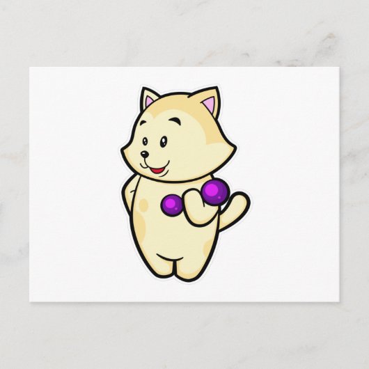 猫がダンベルを使った上腕二頭筋トレーニング ポストカード (正面)