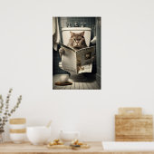 猫がトイレに読座る新聞 ポスター (キッチン)