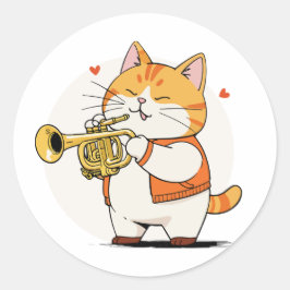 猫がトランペットを演奏 ラウンドシール