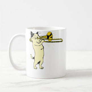 猫がトロンボーンを演奏するジャズミュージック クールなノベルティ コーヒーマグカップ