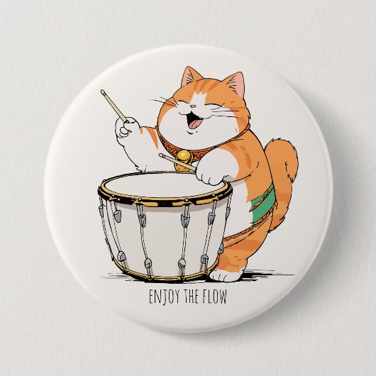 猫がドラムを演奏する 缶バッジ (正面)
