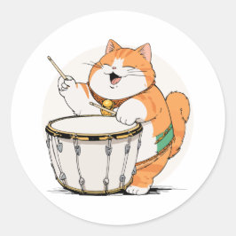 猫がドラムを演奏 ラウンドシール