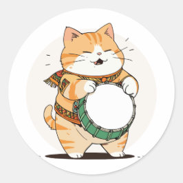 猫がドラムを演奏 ラウンドシール