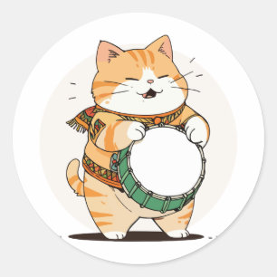 猫がドラムを演奏 ラウンドシール