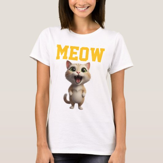 猫がニャー可愛い女性用Tシャツ Tシャツ (正面)