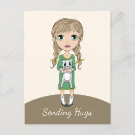 猫がハグを送る少女 ポストカード