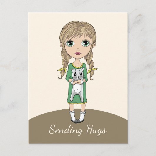 猫がハグを送る少女 ポストカード (正面)