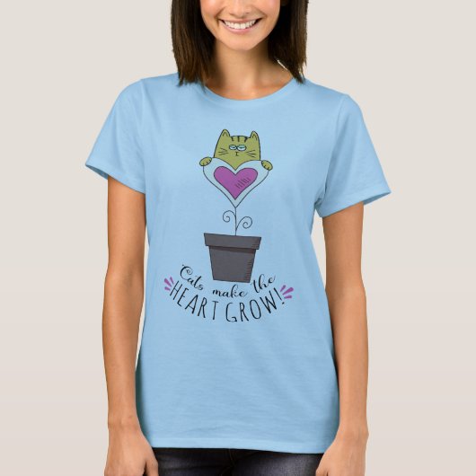 猫がハートを育てるTシャツ - ブルー Tシャツ (正面)