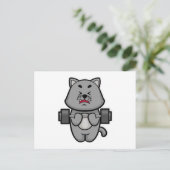 猫がバーベルで上腕二頭筋トレーニング中だ ポストカード (スタンド正面)