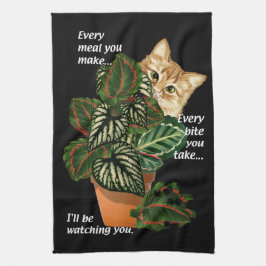 猫がパロディの鉢植えの歌を見てる キッチンタオル