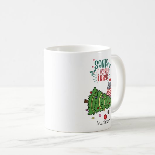 猫がパーソナライズされたおもしろいクリスマスのマグカップを食べた コーヒーマグカップ (正面右)