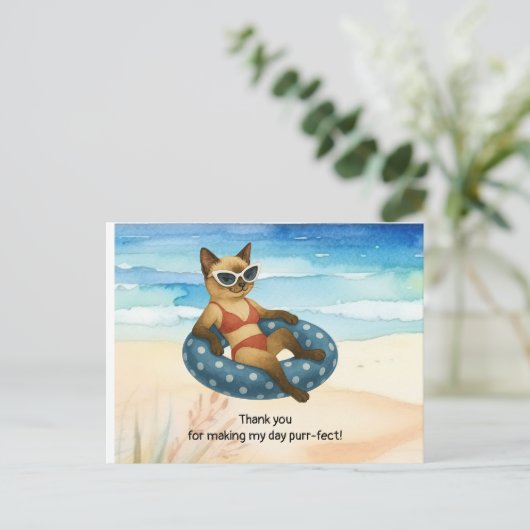 猫がビーチ感謝していだ ポストカード (スタンド正面)