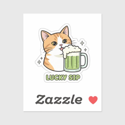 猫がビールの泡をペロッとひと口 面白いステッカー シール (シート)