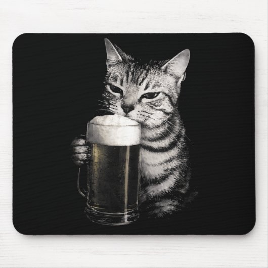 猫がビールを飲む面白いミーム 男女おそろい マウスパッド (正面)