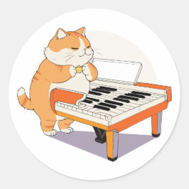 猫がピアノを弾く ラウンドシール