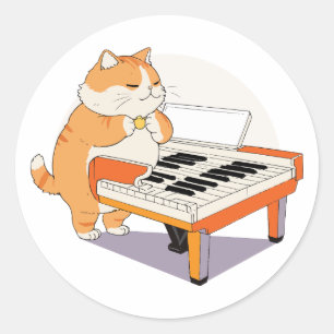 猫がピアノを弾く ラウンドシール