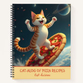 猫がピザの上で宇宙サーフィン レシピグッズ ノートブック (正面)
