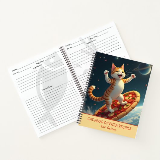 猫がピザの上で宇宙サーフィン レシピグッズ ノートブック (内部)