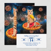 猫がピザを食べながらアイスをなめている 招待状 (正面/裏面)