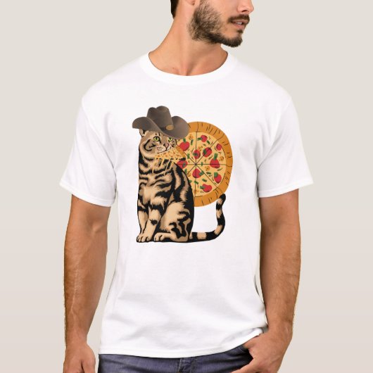 猫がピザを食べる Tシャツ (正面)