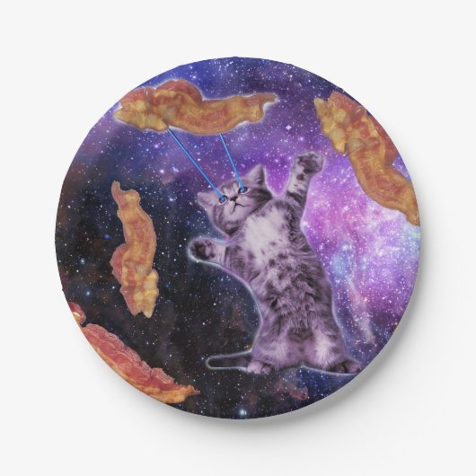 猫がベーコンにレーザーアイを当てた ペーパープレート (正面)