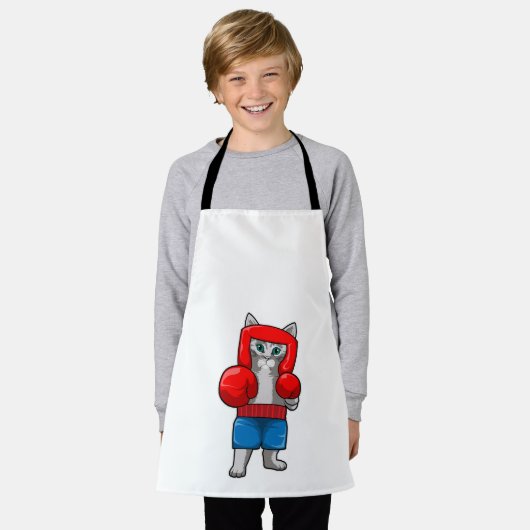 猫がボクシングでボクシング手袋 エプロン (着用した状態)