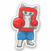 猫がボクシングでボクシング手袋 シール (正面)