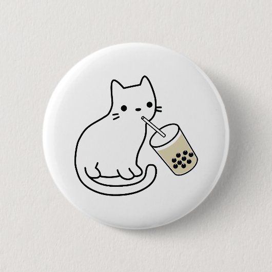 猫がボバミルクティーを飲む ボバロジーのパーカー 缶バッジ (正面)