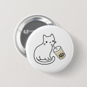 猫がボバミルクティーを飲む ボバロジーのパーカー 缶バッジ (正面&裏面)
