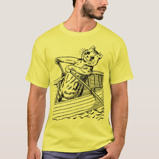 猫がボートを漕ぐルイ・ワイン Tシャツ (正面)