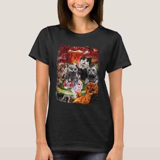 猫がポーカーをするカード Tシャツ (正面)