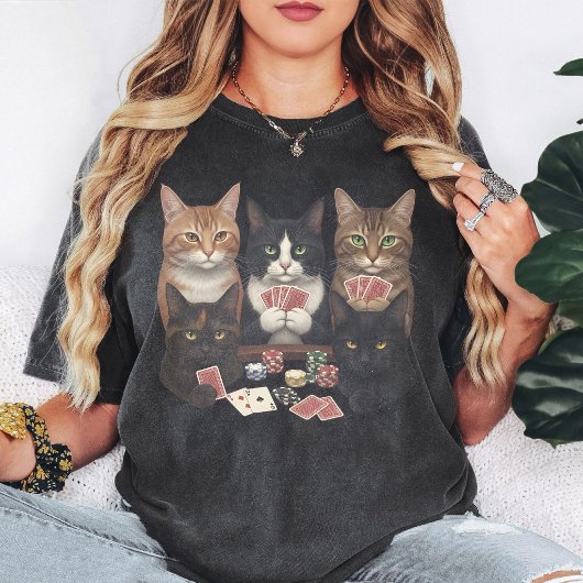 猫がポーカーをする面白いアートギフト Tシャツ