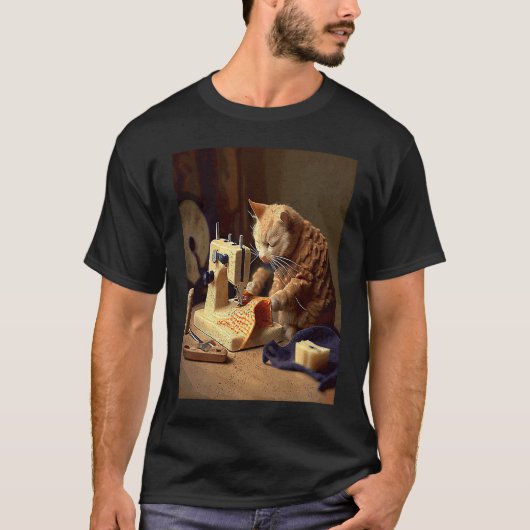 猫がマック・アンド・チーズを縫う Tシャツ (正面)