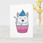 猫がマフィンを食べている カード (黄色い花)