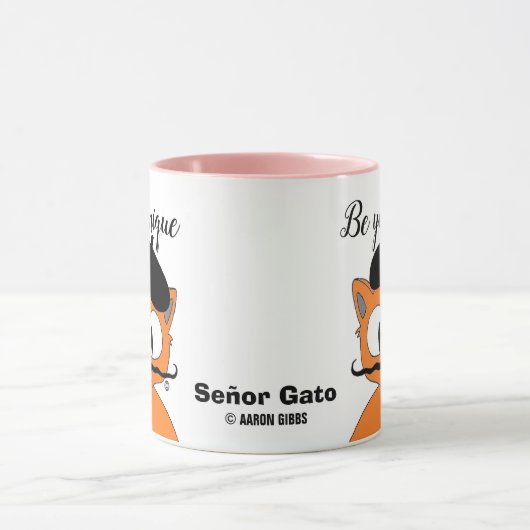 猫がマンガの口ひげユニークを描く マグカップ (中央)