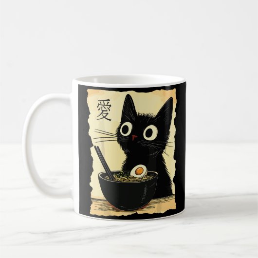 猫がラーメンを食べている コーヒーマグカップ (左)