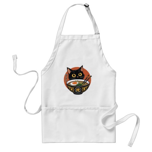 猫がラーメンを食べている スタンダードエプロン (正面)