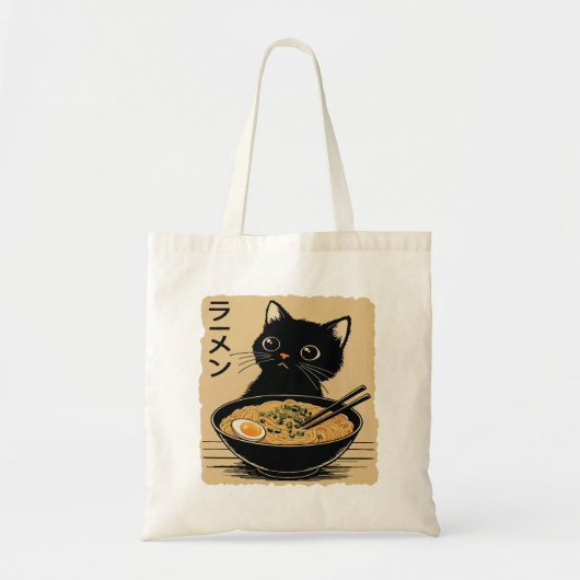猫がラーメンを食べている トートバッグ (正面)