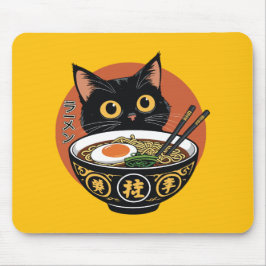 猫がラーメンを食べている マウスパッド