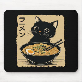 猫がラーメンを食べている マウスパッド