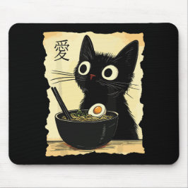 猫がラーメンを食べている マウスパッド