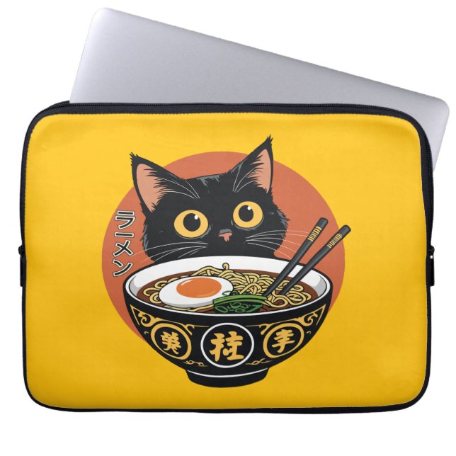 猫がラーメンを食べている ラップトップスリーブ (正面)