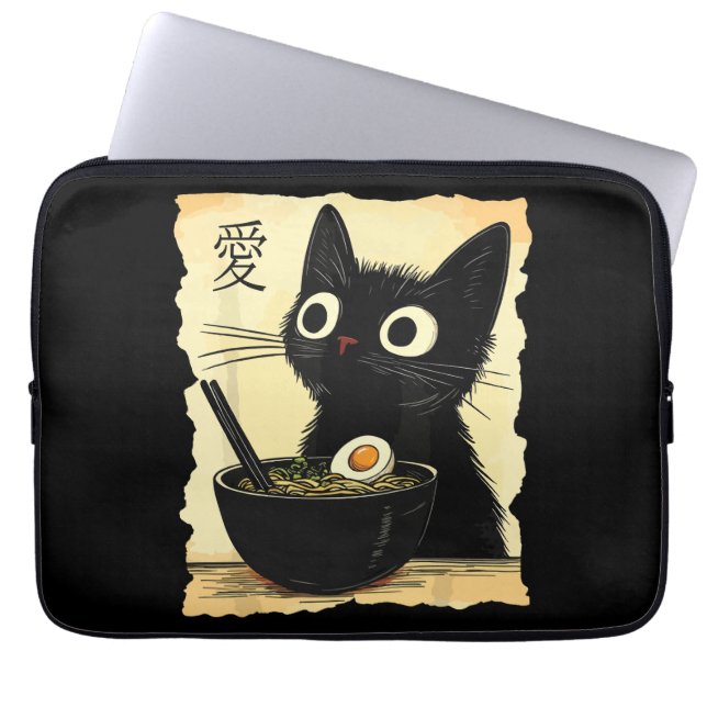 猫がラーメンを食べている  ラップトップスリーブ (正面)